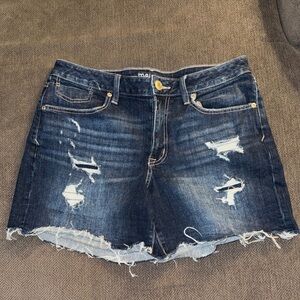 Maurices Women's Dark Blue Distressed Jean Shorts size 12